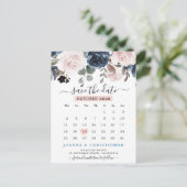 Dusty Blue Blush Pink Floral Save the Date Ankündigungspostkarte (Stehend Vorderseite)
