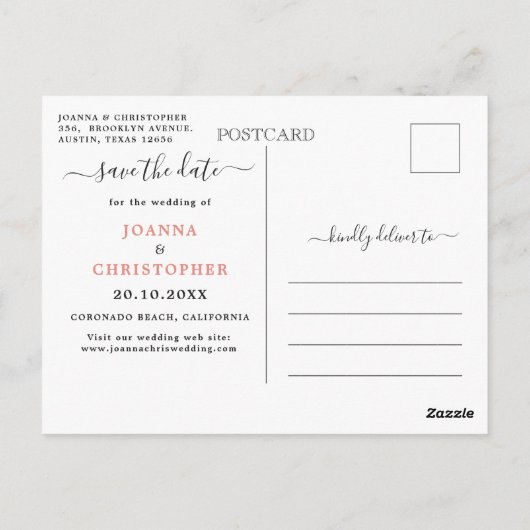 Dusty Blue Blush Pink Floral Save the Date Postkarte (Rückseite)