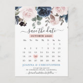 Dusty Blue Blush Pink Floral Save the Date Postkarte (Vorderseite)