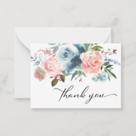 Dusty Blue & Blush Pink Floral Vielen Dank Mitteilungskarte