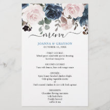 Dusty Blue Blush Pink Floral Wedding Menu