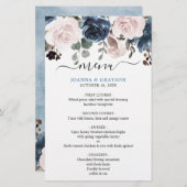 Dusty Blue Blush Pink Floral Wedding Menu (Vorne/Hinten)