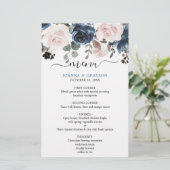 Dusty Blue Blush Pink Floral Wedding Menu (Stehend Vorderseite)