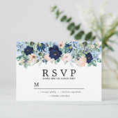Dusty Blue Blush Pink Floral Wedding RSVP Karte (Stehend Vorderseite)