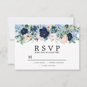 Dusty Blue Blush Pink Floral Wedding RSVP Karte