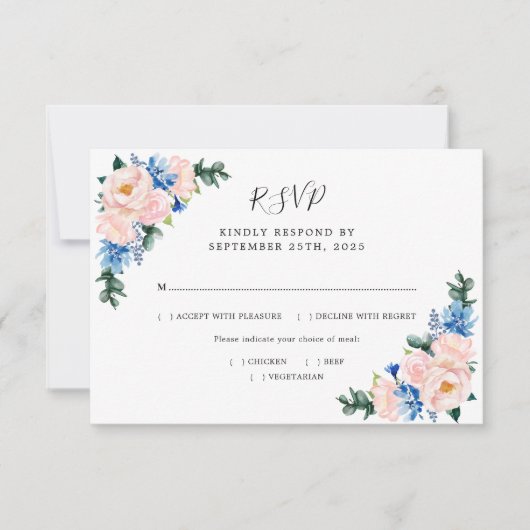 Dusty Blue Blush Pink Geometric Wedding Meals RSVP Karte (Vorderseite)