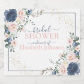 Dusty Blue Blush Pink Gold Floral Brautparty Schaumweinetikett (Einzelnes Label)
