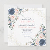 Dusty Blue Blush Pink Gold Floral Bridesmaid Mitta Einladung (Vorderseite)