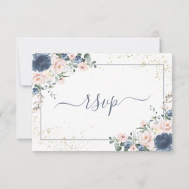 Dusty Blue Blush Pink Gold Floral No Menu UAWG RSVP Karte