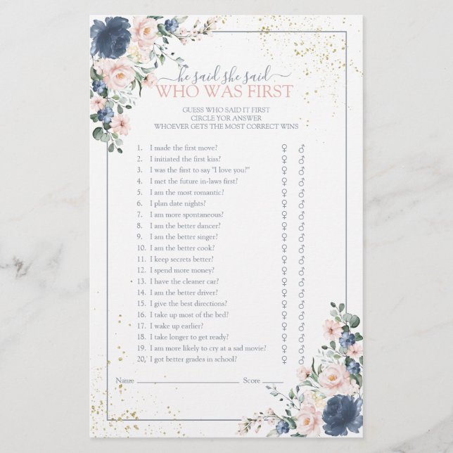 Dusty Blue Blush Pink Gold Floral Showspiel (Vorderseite)