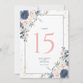 Dusty Blue Blush Pink Gold Floral Tischnummer