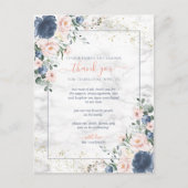 Dusty Blue Blush Pink Gold Floral Wedding Danke Postkarte (Vorderseite)