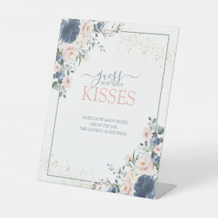 Dusty Blue Blush Pink Gold Wie viele Küsse Sockelschild