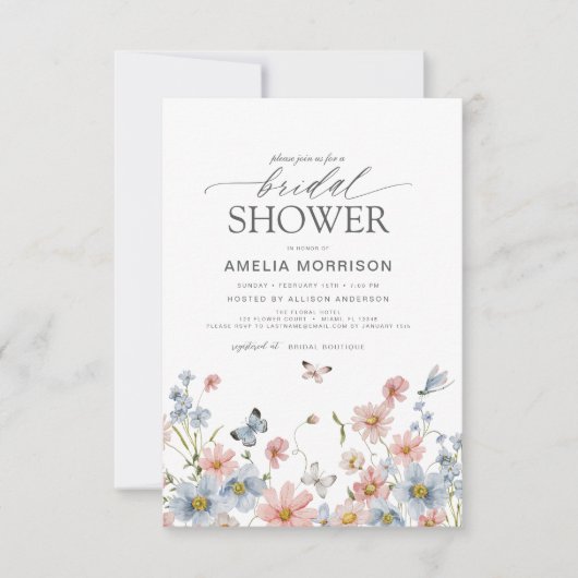 Dusty Blue Blush Pink QR Code Garden Brautparty Einladung (Vorderseite)