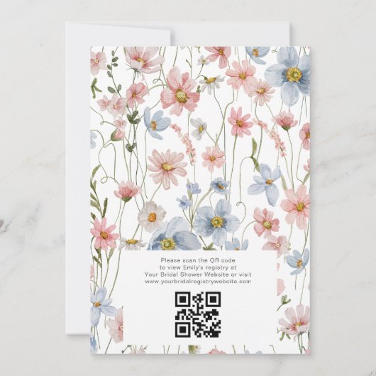 Dusty Blue Blush Pink QR Code Garden Brautparty Einladung (Rückseite)