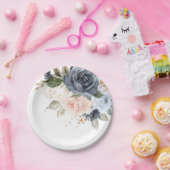 Dusty Blue Blush Pink Rose Botanische Hochzeit Pappteller (Party)