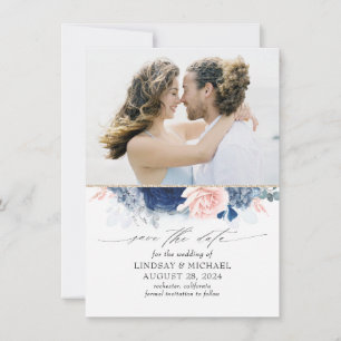 Dusty Blue & Blush Pink Save the Date Foto Ankündigung