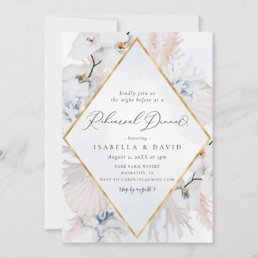 Dusty Blue & Blush Probe Abendessen am blumigen Uf Einladung (Vorderseite)