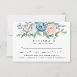 Dusty Blue & Blush Rose Hochzeitsessen UAWG RSVP Karte