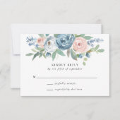 Dusty Blue & Blush Rose Wedding RSVP Card (Vorderseite)