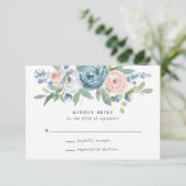 Dusty Blue & Blush Rose Wedding RSVP Card Karte (Stehend Vorderseite)