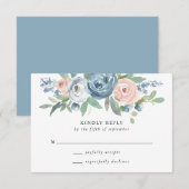 Dusty Blue & Blush Rose Wedding RSVP Card Karte (Vorne/Hinten)