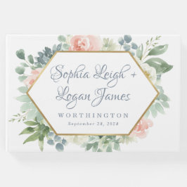 Dusty Blue Blush Sukkulent Blumengarten Hochzeit Gästebuch