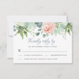 Dusty Blue Blush Sukkulent Blumengarten Hochzeit RSVP Karte