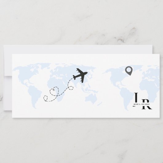 Dusty Blue Boarding Pass Hochzeit Save The Date (Rückseite)