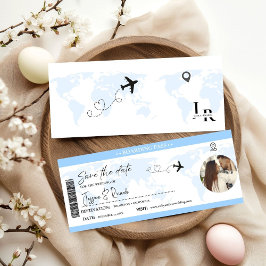 Dusty Blue Boarding Pass Hochzeit Save The Date