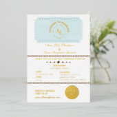 Dusty Blue Boarding Pass Kosmische Hochzeit Folieneinladung (Stehend vorne)