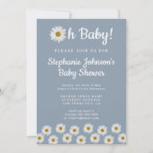 Dusty Blue Bohemisch Daisies Oh Baby Shower Einladung (Vorderseite)