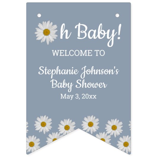 Dusty Blue Bohemisch Daisies Oh Baby Shower Wimpelkette (Dritte Fahne)