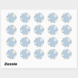 Dusty Blue Bohemisch Daisy Blume Round Sticker