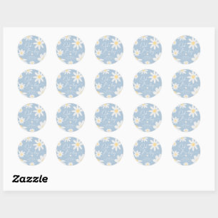 Dusty Blue Bohemisch Daisy Blume Round Sticker