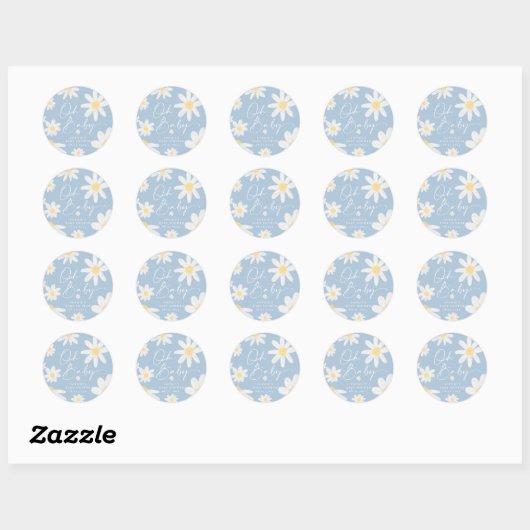 Dusty Blue Bohemisch Daisy Blume Round Sticker (Blatt)