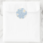 Dusty Blue Bohemisch Daisy Blume Round Sticker (Tasche)