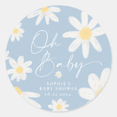 Dusty Blue Bohemisch Daisy Blume Round Sticker (Vorderseite)