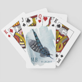 Dusty Blue Bohemisch Feather Watercolor Spielkarten
