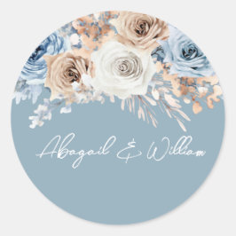 Dusty Blue Bohemisch Floral Wedding Verlobung Runder Aufkleber