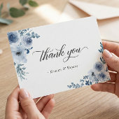 Dusty Blue Bohemisch Pastel Floral Wedding Flat Dankeskarte