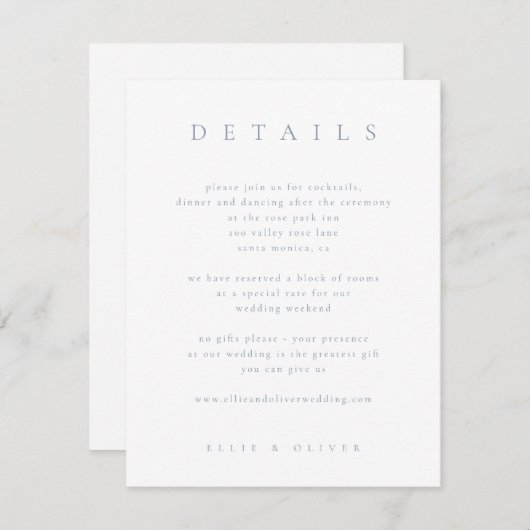 Dusty Blue Boho 1 Details Hochzeit modern Begleitkarte (Vorne/Hinten)