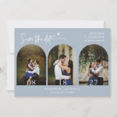 Dusty Blue Boho Arch Foto QR-Code Save the Date Einladung (Vorderseite)