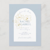 Dusty Blue | Boho Arch Gold Floral Wedding Postkarte (Vorderseite)