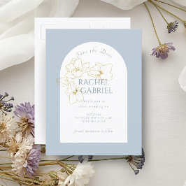 Dusty Blue | Boho Arch Gold Floral Wedding Postkarte
