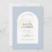 Dusty Blue | Boho Arch Gold Floral Wedding Save The Date (Vorderseite)