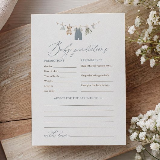 Dusty Blue Boho Baby Clothes Predictions Advice Einladung