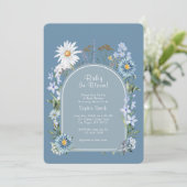 Dusty Blue Boho Baby in Bloom Baby Dusche Einladung (Stehend Vorderseite)