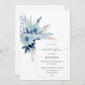 Dusty Blue Boho Blumenring Brautparty 2 Einladung (Vorne/Hinten)