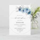 Dusty Blue Boho Blumenring Brautparty B Einladung (Stehend Vorderseite)